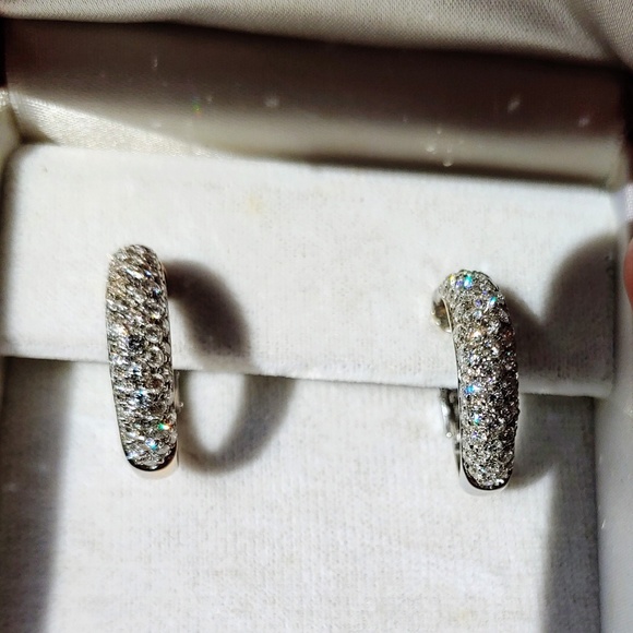 Pair of platinum and diamond hoop earrings. - Picture 7 of 8